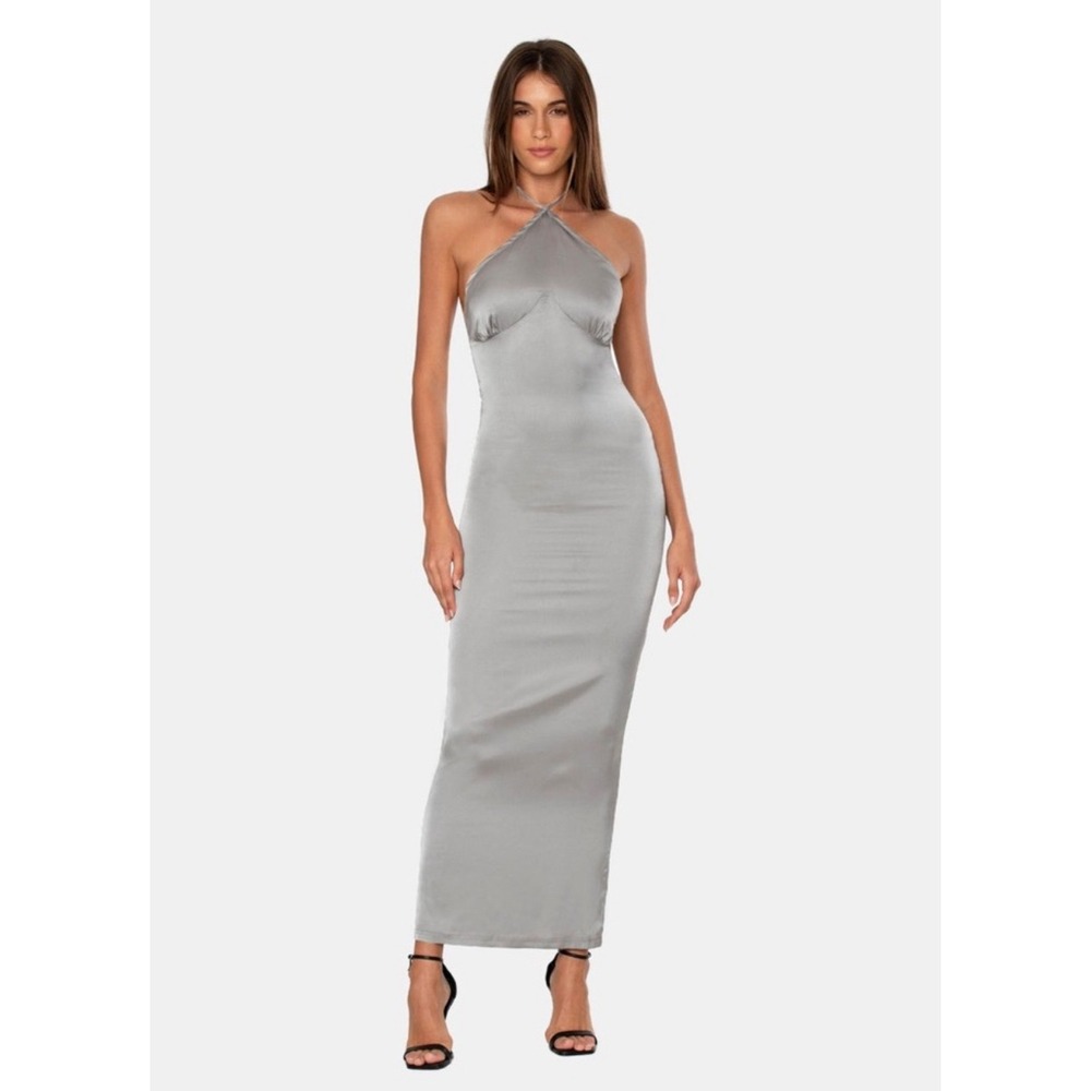NWT OW Collection Saga Satin Maxi Dress Grey Sz Medium $250
